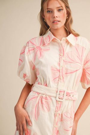 FLORAL EMBROIDERY BELTED MINI DRESS MDR4555