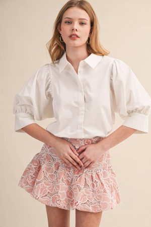 PUFF SLEEVE BUTTON DOWN TOP MTP4459