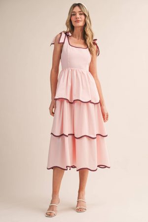 KENDRA BINDING TIERED MIDI DRESS