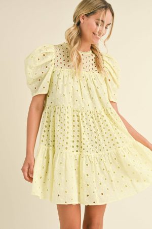 Amelia EYELET PUFF SLEEVE MINI DRESS