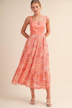 Preston FLORAL PRINT TIERED MIDI DRESS