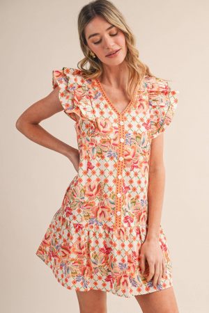 Emmie FLORAL PRINT FLUTTER SLEEVE MINI DRESS