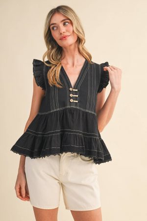 Marni Mixed Media Contrast Stitch Lace Trim Top