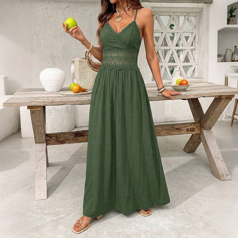 G Maxi Dress V Neck Backless Spaghetti Strap
