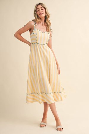 Bindi Striped Contrast Binding Midi Dress