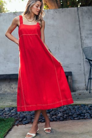 Alayna Square Neck Tencel Linen Midi Dress