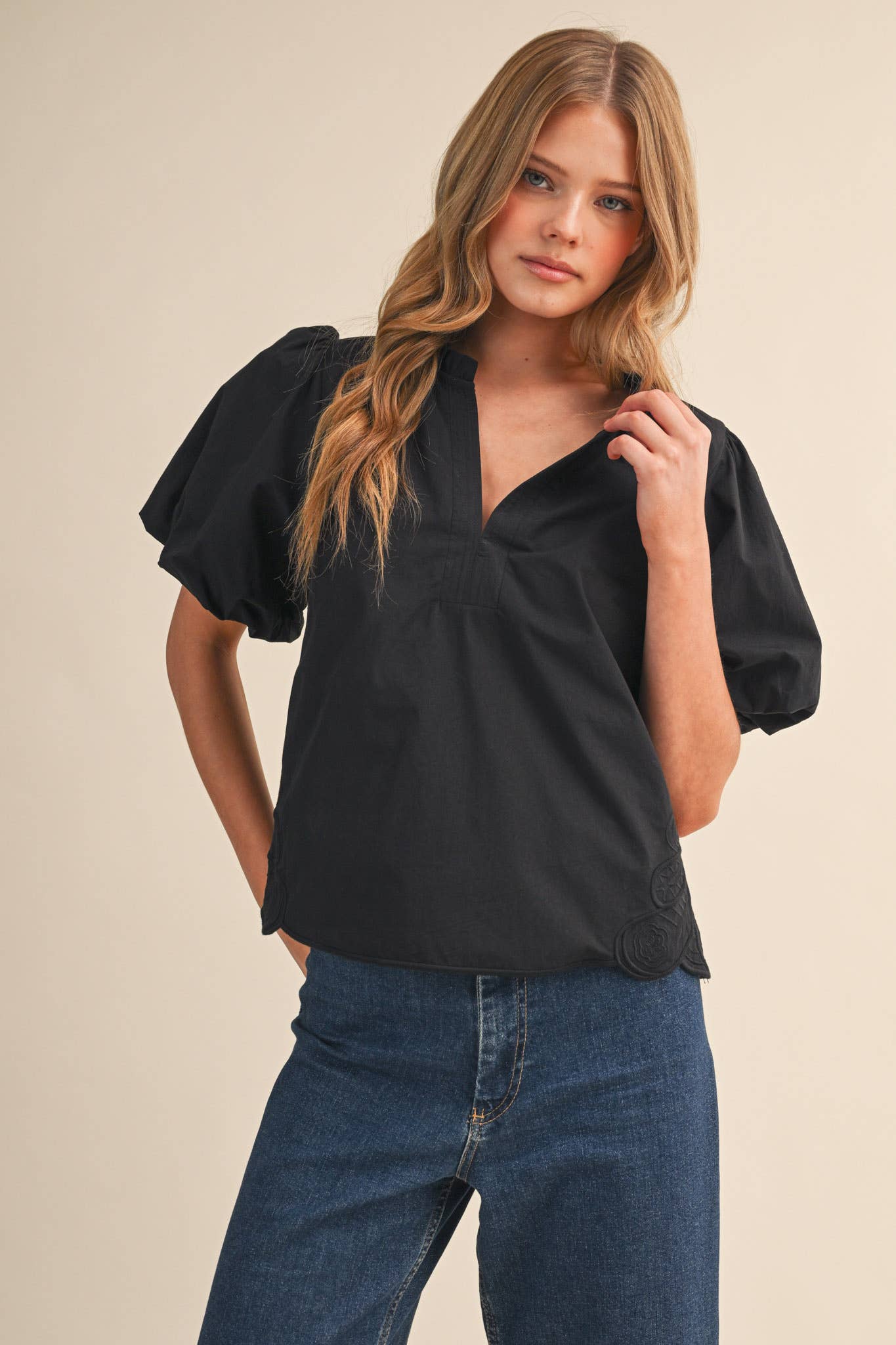 Tessa Marie Button Down Bubble Sleeve Top