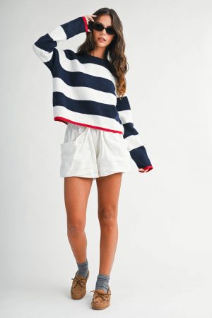 Cassie coastal Stripe Crewneck Sweater