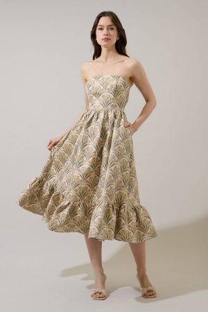 Aurra Jacquard Strapless Midi