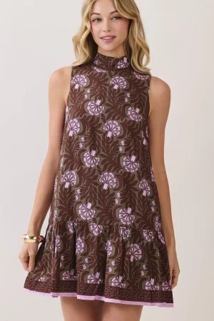 Audrey Olive & Brown Floral Mock-Neck Dress