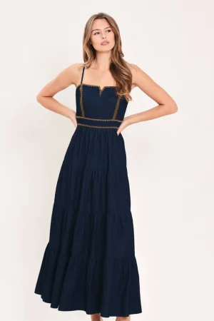 Delsea Navy Contrast-Stitch Tiered Maxi Dress