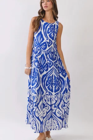 Elena Abstract Floral Print Tiered Maxi Dress