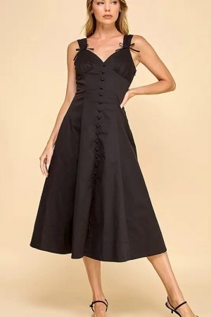 India Stretch Midi Dress with Button Front