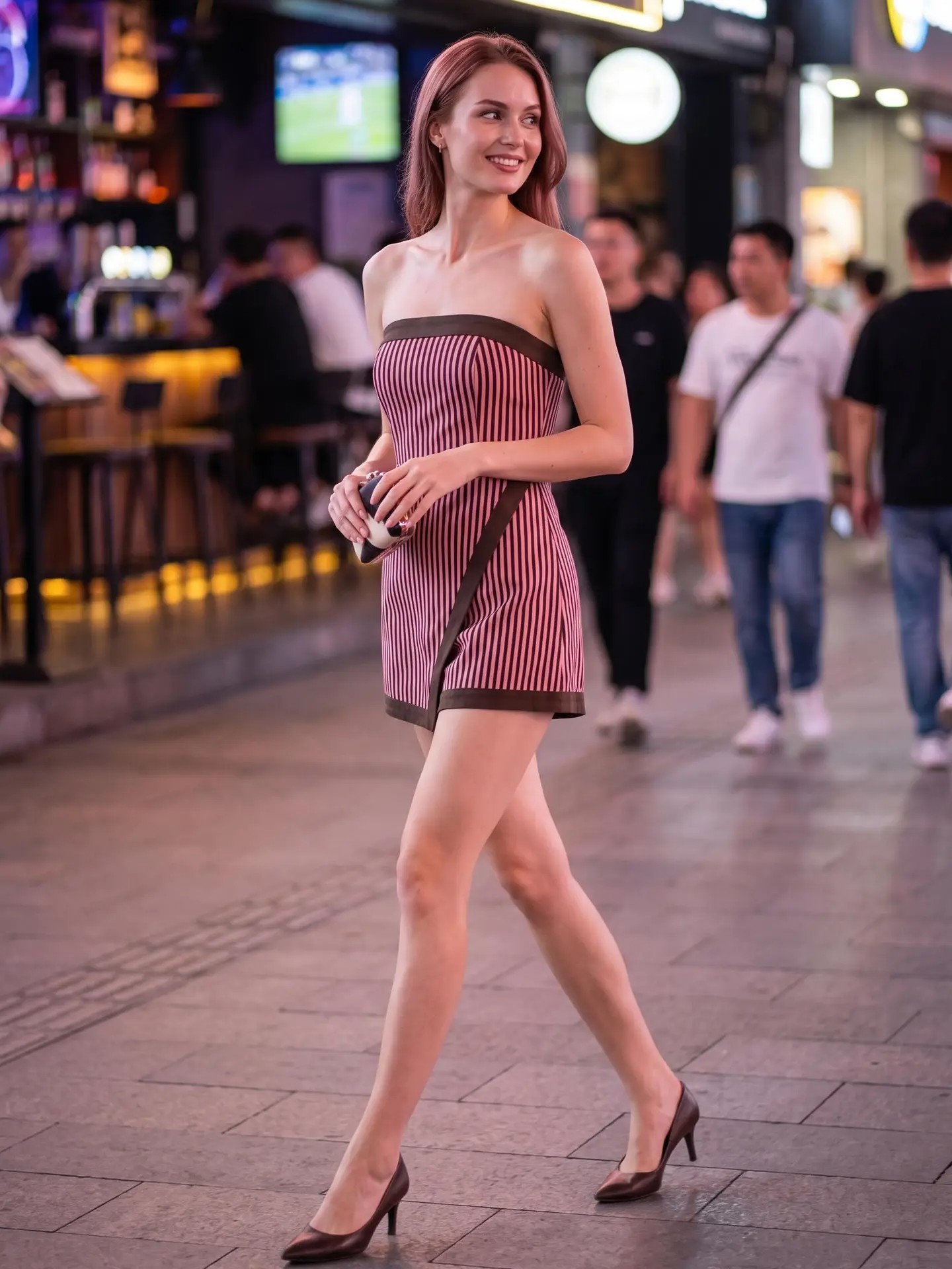 Tabbi Anne Denim Stripe Tube Romper with Wrap Skirt