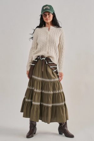 Elliana Embroidered Tiered Cotton Maxi Skirt