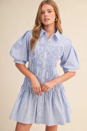 Clarissa Striped Smocked Bodice Mini Dress