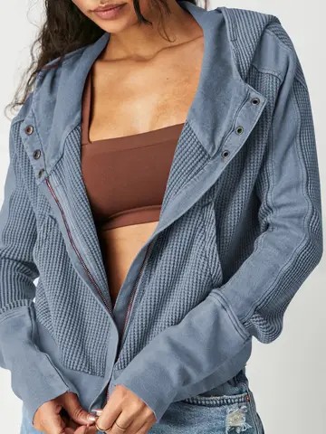 Baylyn Half Button Zip Up Waffle Crop Hoodie Sweatshirt Jacket