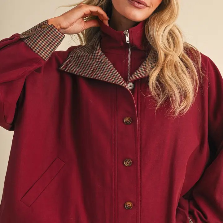 Ellie Bubble Hem Houndstooth Contrast Coat