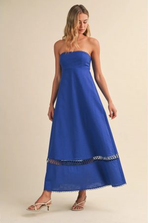 Carol Linen Rope Embroidered Accent Maxi Dress