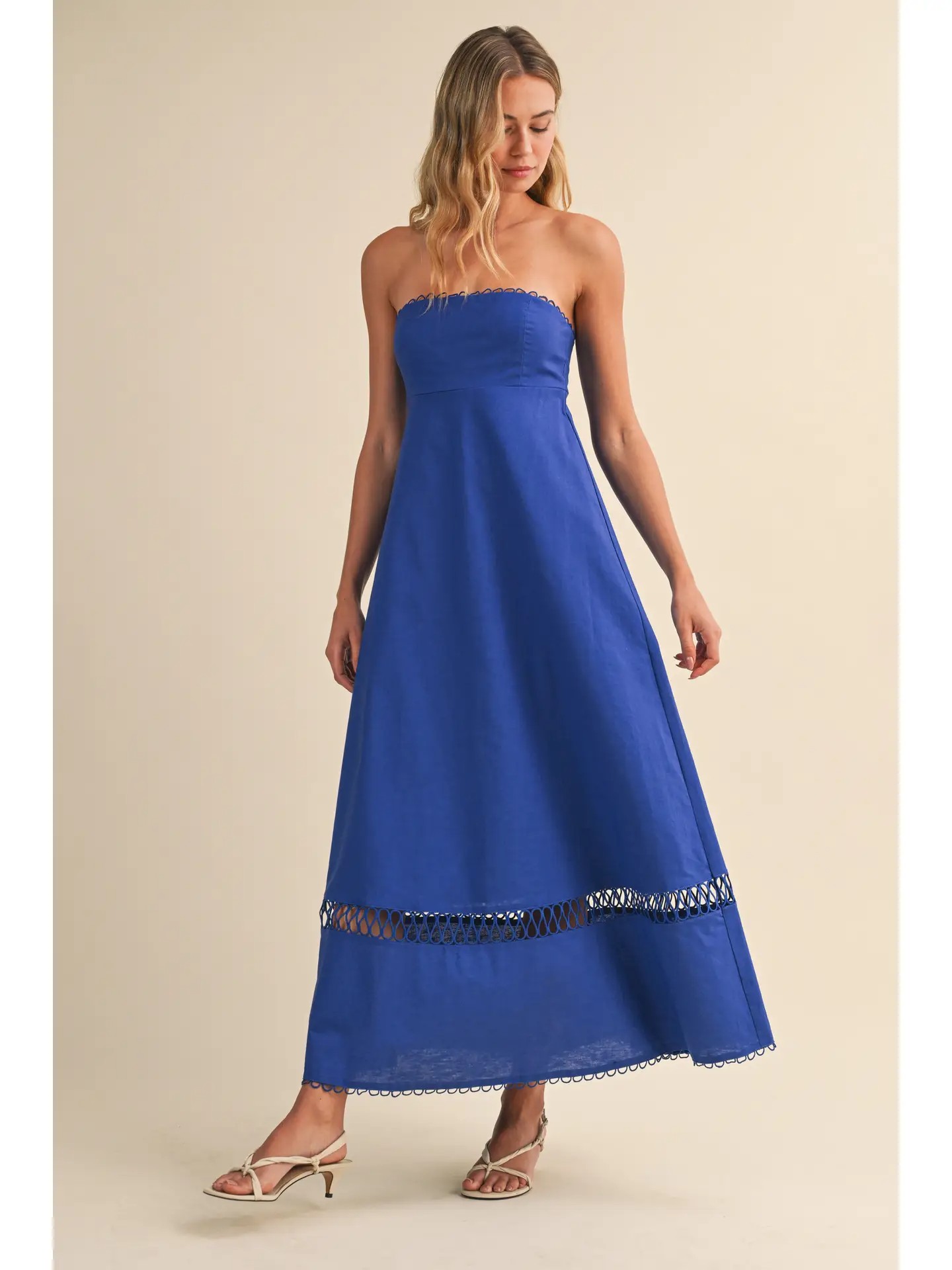 Carol Linen Rope Embroidered Accent Maxi Dress