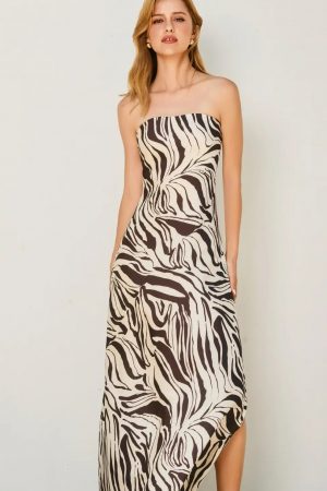 Blythe Zebra Print Strapless Tie Back Maxi Dress