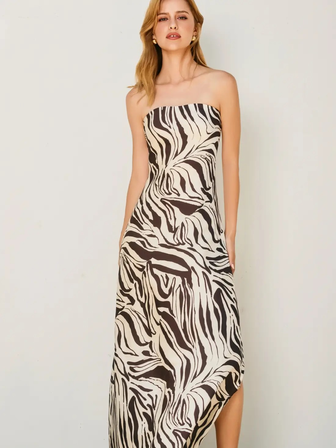 Grayer Zebra Print Strapless Tie Back Maxi Dress