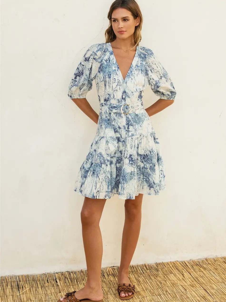 Kathleen Coastline Circle Trim Belt Mini Dress