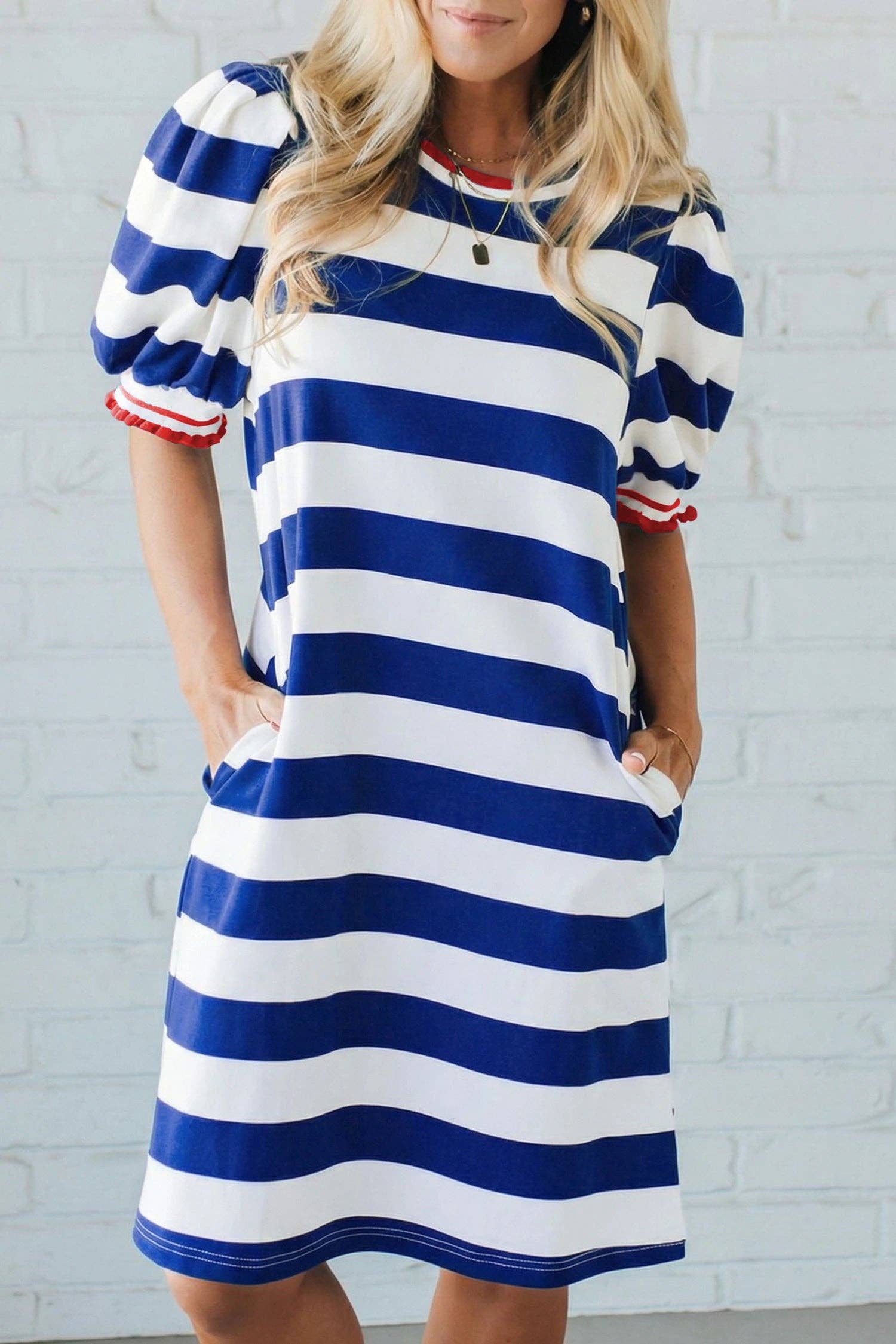 Lennon Stripe Puff Sleeve Shift Mini Dress