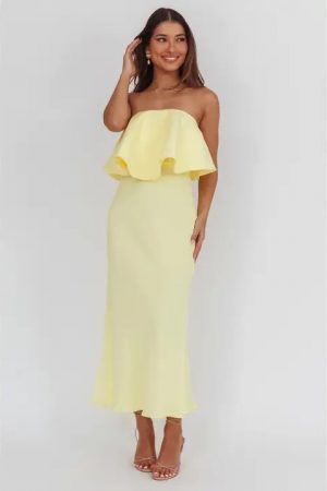 Reba Strapless Ruffle Maxi Dress