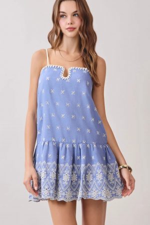 Collette Blue Embroidered Mini Dress