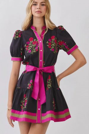 Colleen Black Floral Belted Mini Dress