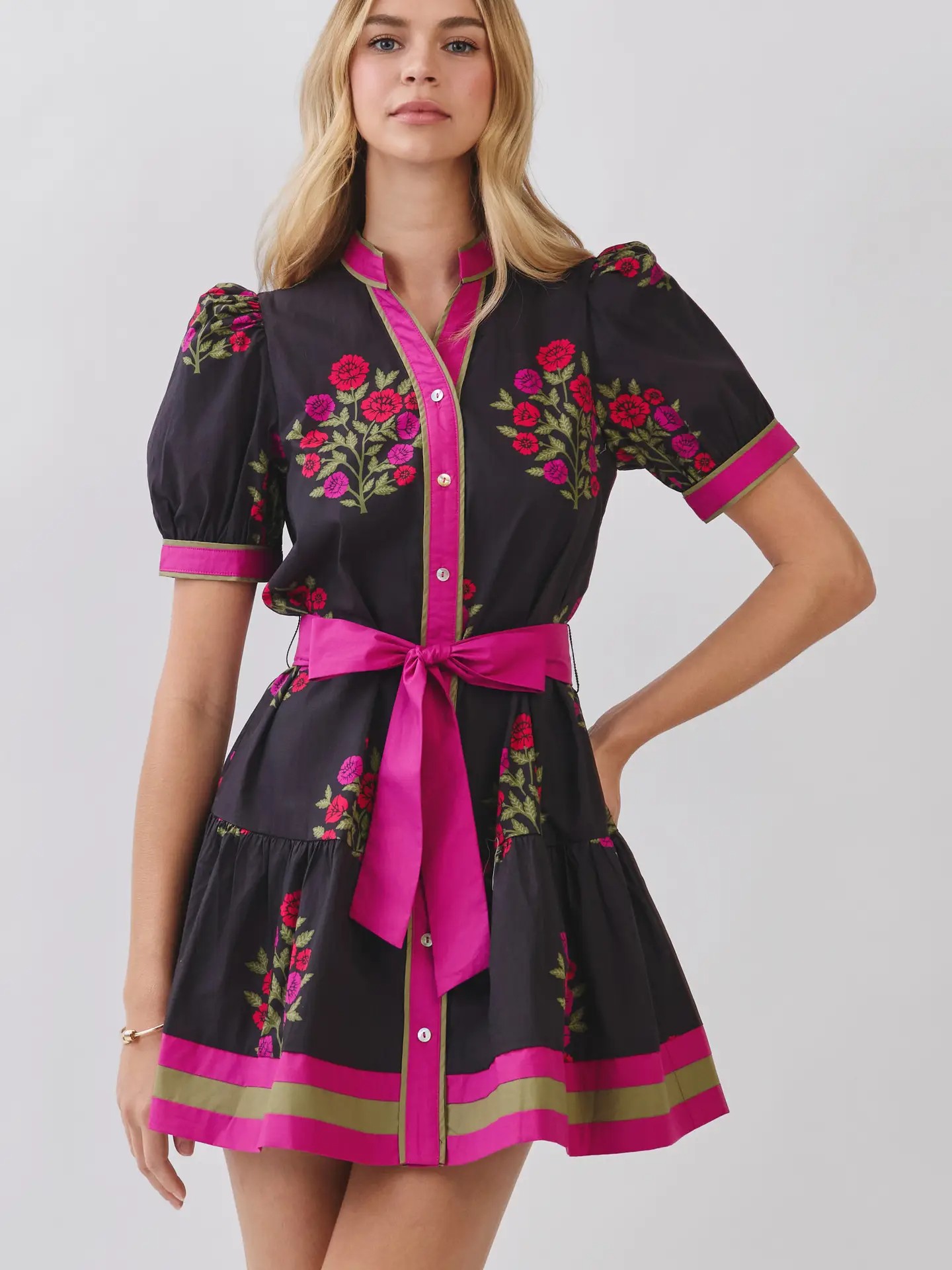 Colleen Black Floral Belted Mini Dress