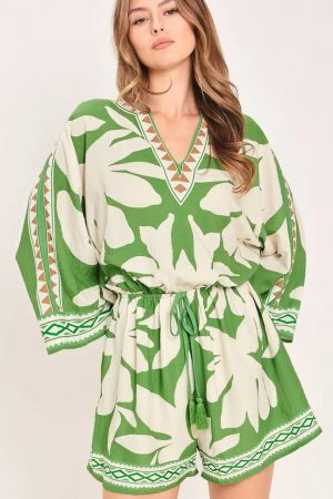 Patrice Green & Ivory Floral Romper