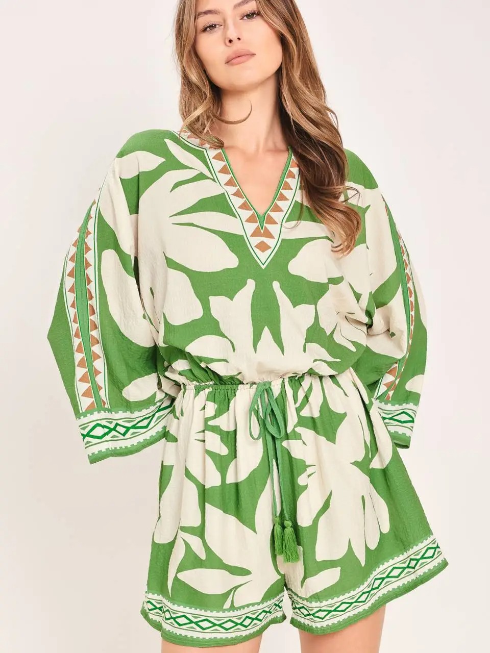 Patrice Green & Ivory Floral Romper
