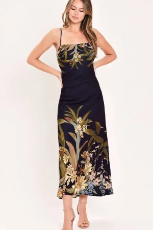 Elyse Deep Purple Botanical Print Maxi Dress