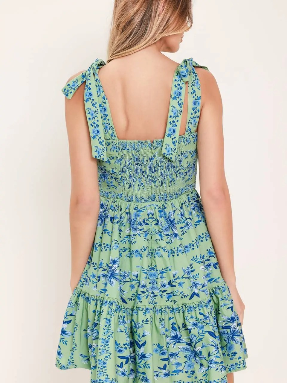 Payton Green & Blue Floral Tie-Strap Mini Dress