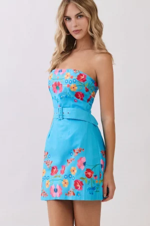 Serena Turquoise Floral Strapless Mini Dress