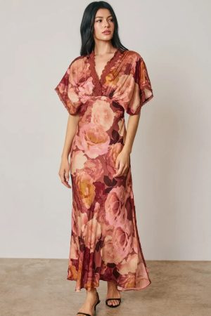 Grayson Floral Lace Trim Blouson Maxi Dress