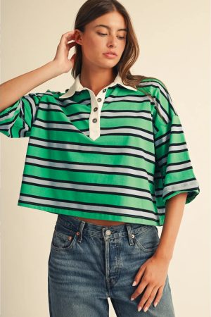 Abigail Oversized Striped Rugby Polo Top Tee