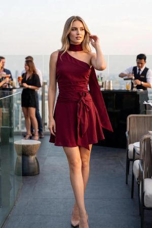 Katrina Convertible Scarf One-Shoulder Mini Dress