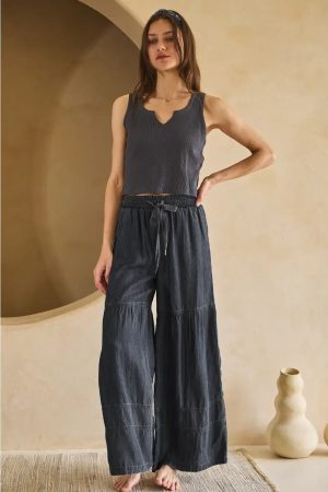 Dolly Marie Washed Denim Tiered Wide Leg Pants Copy