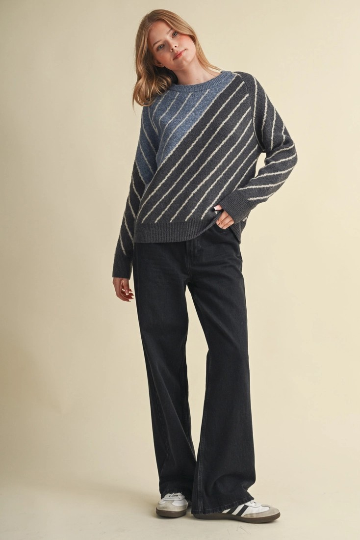 Heidi Diagonal Striped Color Block Sweater