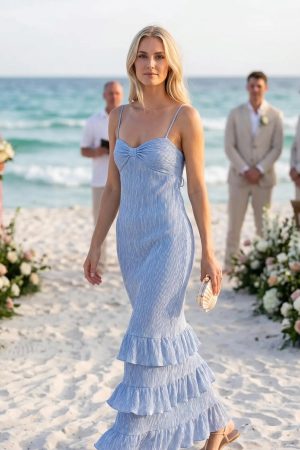 Brielle Stretch Crinkle Plissé Strappy Maxi Dress