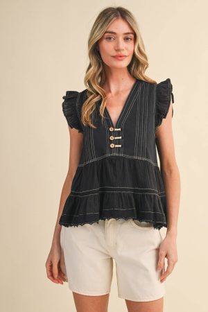 Marni Mixed Media Contrast Stitch Lace Trim Top