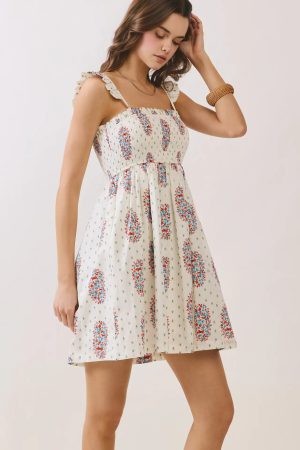 Siena Floral Smocked Bodice Ruffle Strap Mini Dress