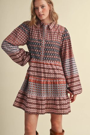 Garrett Border Print Button Down Mini Dress