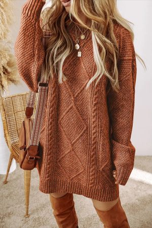 Megan Cable Knit Loose Fit Knit Sweater Dress
