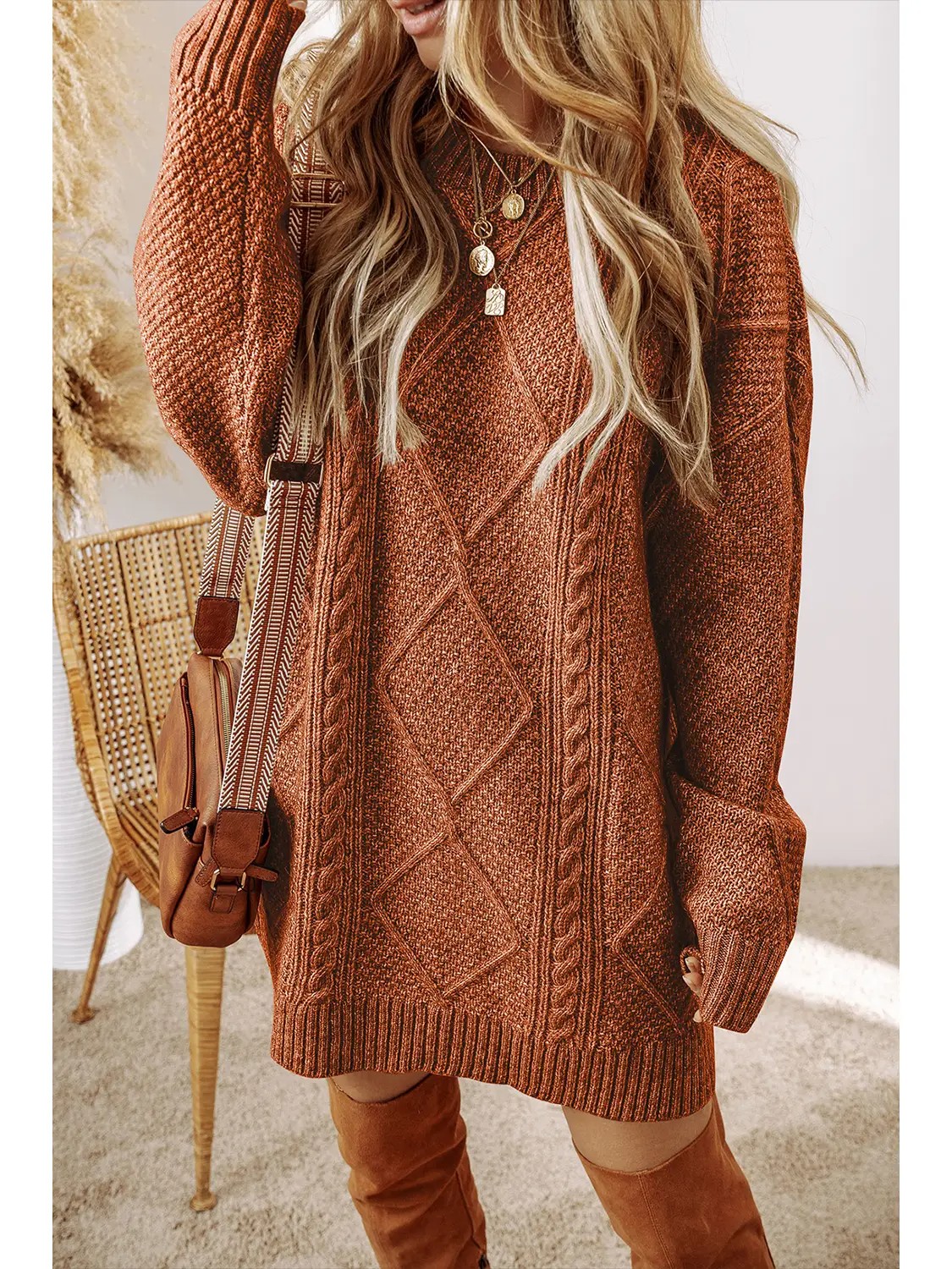 Megan Cable Knit Loose Fit Knit Sweater Dress