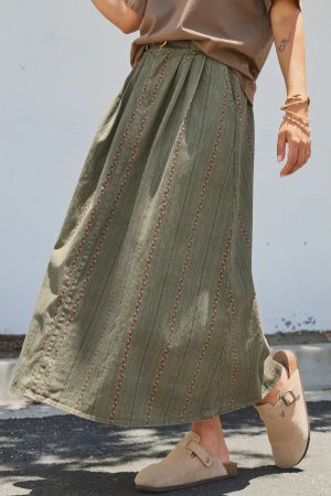 Arie Embroidered Cotton Twill Belted Midi Skirt