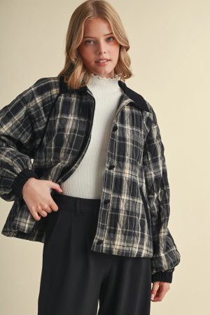 Klaudia Plaid Quilted Jacket with Contrast Corduroy